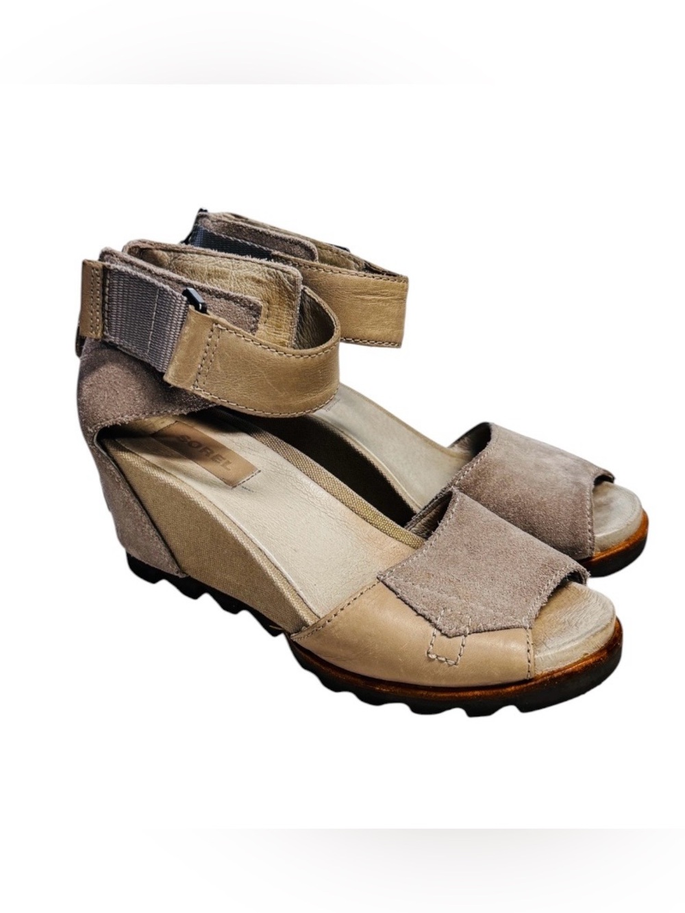 Sorel Women’s Joanie Suede Leather Wedge Sandals with Ankle Strap Sz.6